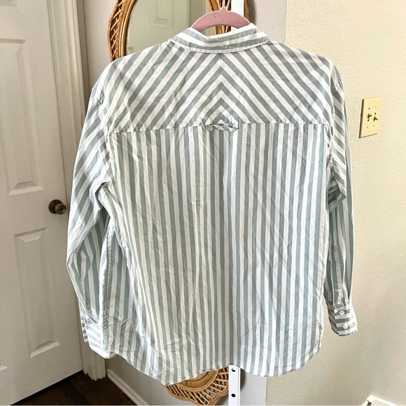 AYR / The Deep End Button Down Long Sleeve Shirt Green And White - Picture 5 of 6